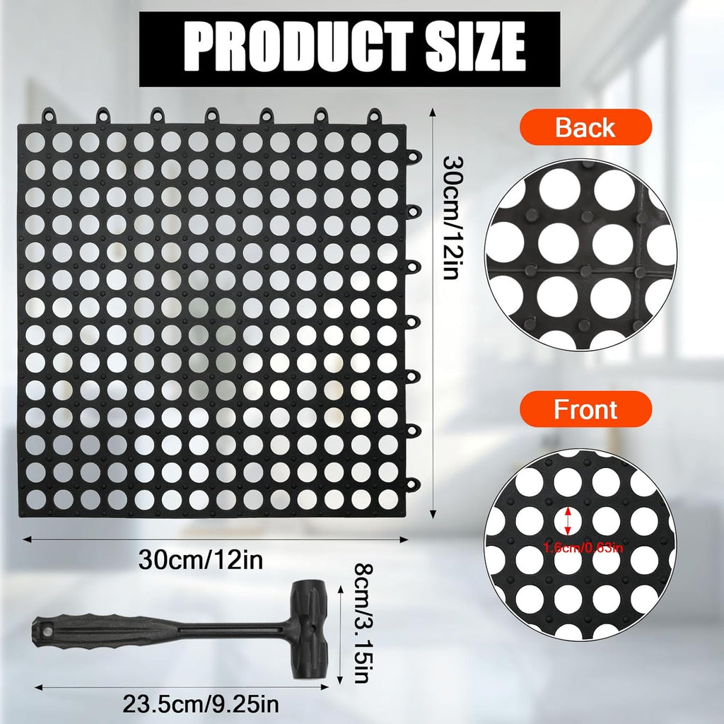 30Pcs Interlocking Drainage Floor Tiles, Modular Interlocking Floor Mats 11.8x11.8 Inch, Non-Slip TPE Quick-Dry Cushion