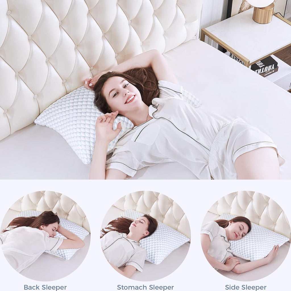 Shredded Memory Foam Pillows Queen Size Set of 2 | Neck pain relief, supportive, odorless, cooling pillow