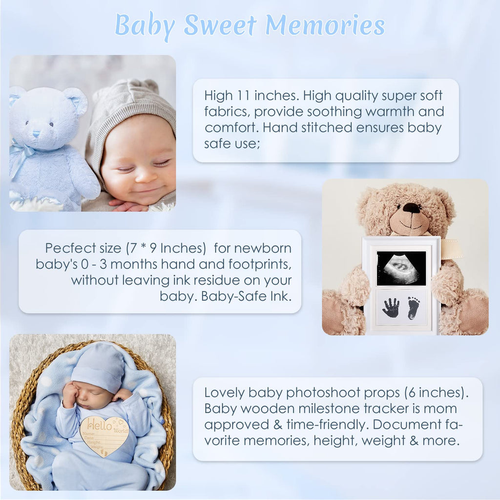 Baby Boy Gifts, Baby Shower Gifts - Newborn Bear Toys Rattle Blanket Infant Shoes Onesie Wooden Keepsake Babies