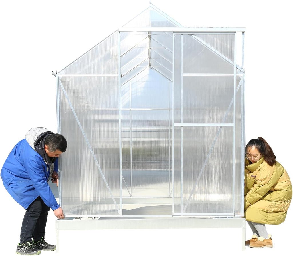 10x7 FT Greenhouse,Polycarbonate Heavy Duty Outdoor Aluminum Walk-in Green House Kit with Rain Gutter and Vent,Plant