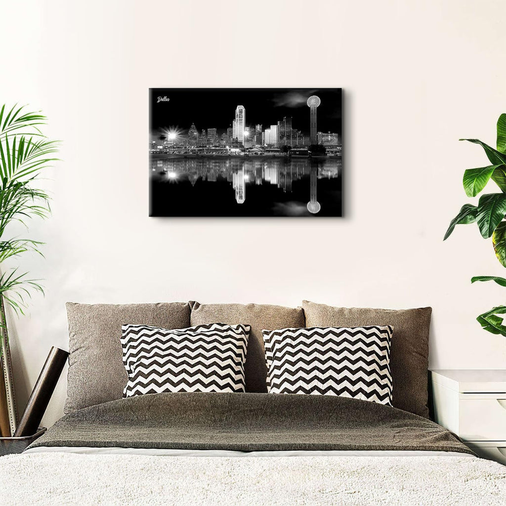 Dallas City Landscape Canvas Wall Nature Texas Skyline Wall Decor Night View Pictures Black and White Paintings