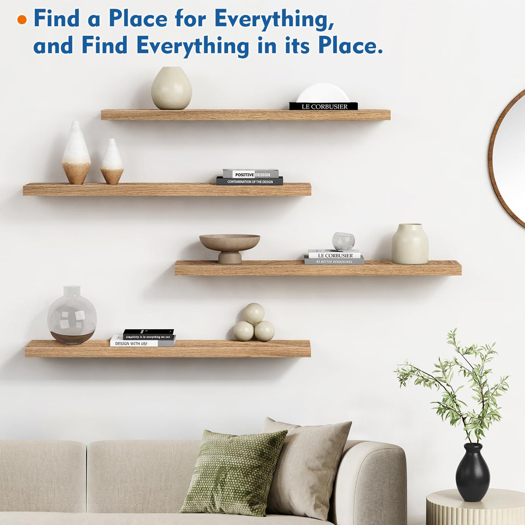 Elm Floating Shelves for Wall 36 Inch x 8 Deep, Long Wall Shelf