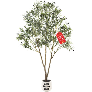 Large Olive Trees Artificial Indoor 7FT, Upgraded Faux Olive Tree with Realistic Leaves and Fruits, Heavy Base