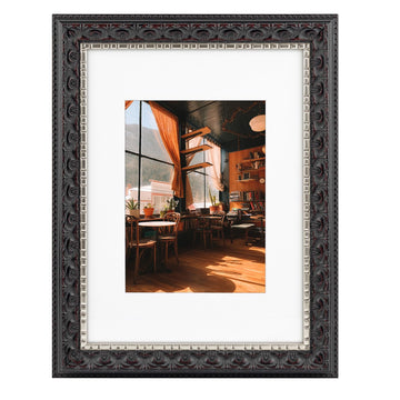 9x12 Black & Silver Photo Frame Mat for 6x8 Real Glass
