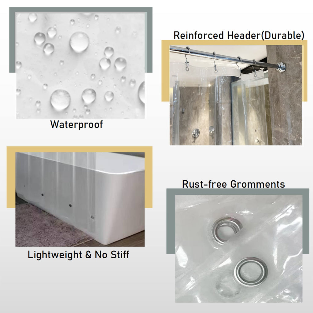 72x96 Extra Long Shower Curtain Liner with Side Magnet Clips