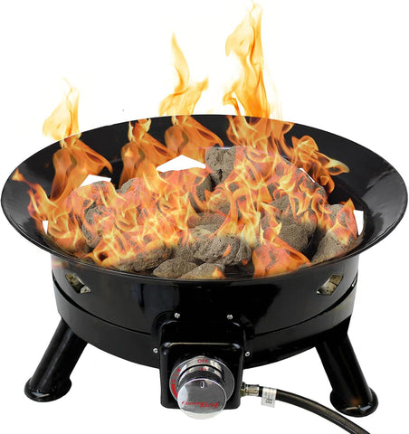 Smokeless Propane Fire Pit, 24-inch Portable Firebowl, 58K BTU with Self Igniter, Cover, & Carry Straps for RV