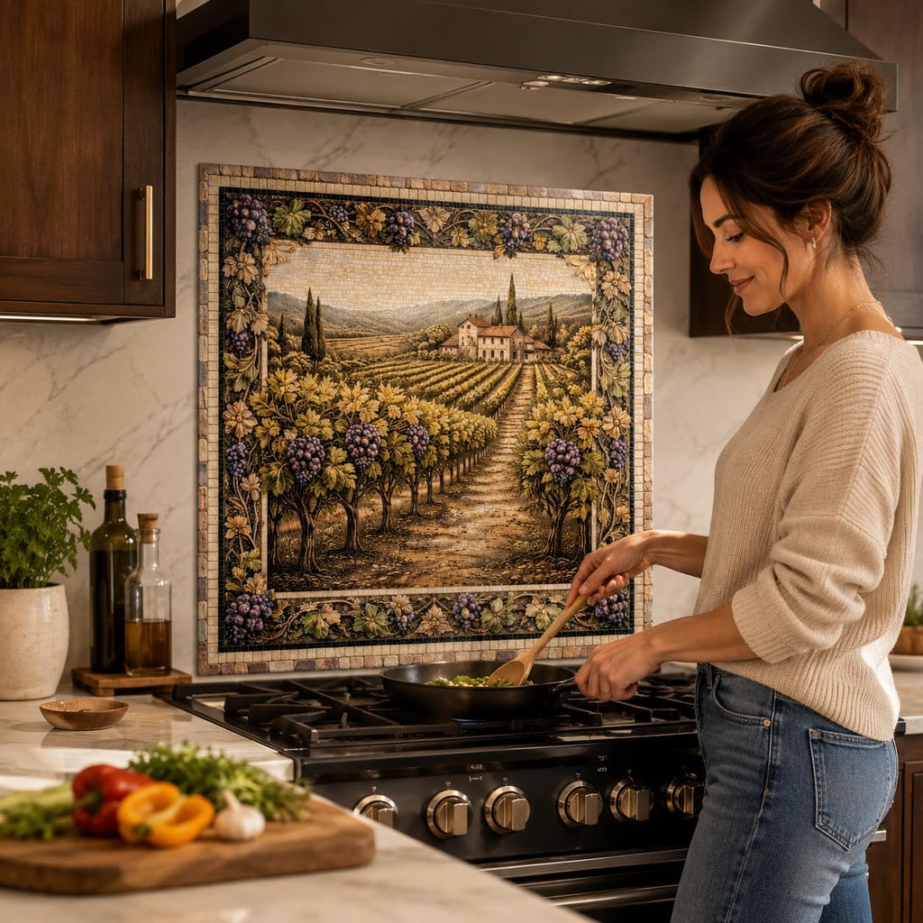 Tempered Glass Backsplash, Mosaic Look Grape Glass Backsplash, Backsplash Wall, Art Kitchen Backsplash, Easy to