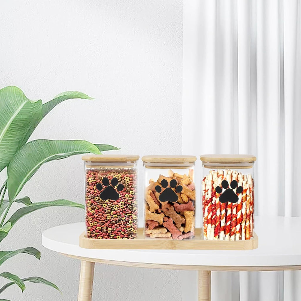 Dog Treat Container airtight Treats jar for countertop Closet Dog Food Storage 3 Jars with Tray Great for organizing