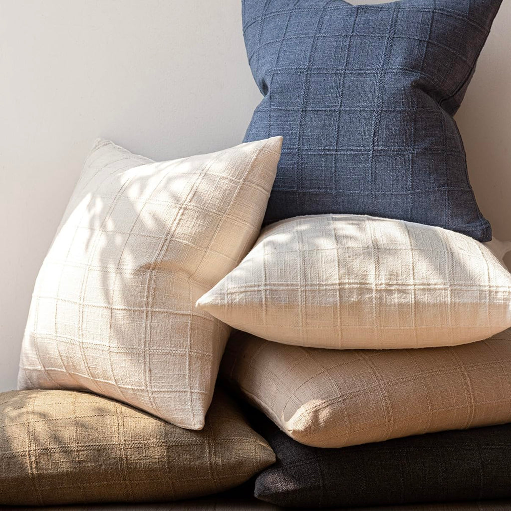 Linen Check Decorative Throw Pillow Covers 22×22 Natural Beige
