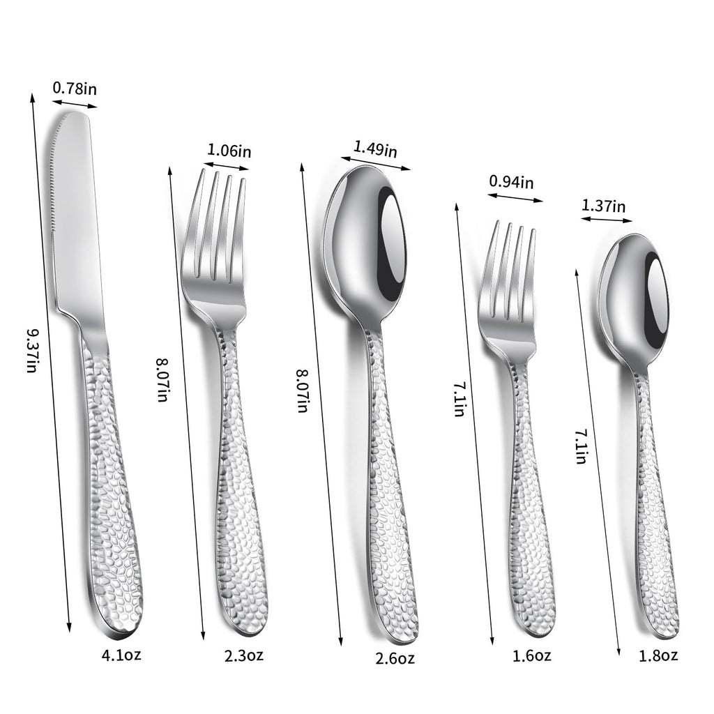 Hammered Silverware Set, 20-Piece Heavy Duty Stainless Steel Flatware Sets for 4, Food-Grade Cutlery Set Restaurant