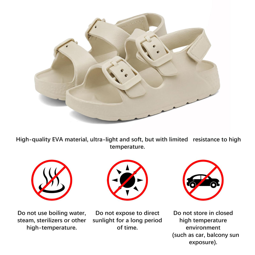Toddler Boys Girls Double Buckle Sandals Children's Adjustable Back Strap Water Sandal, Beige, 6 Toddler