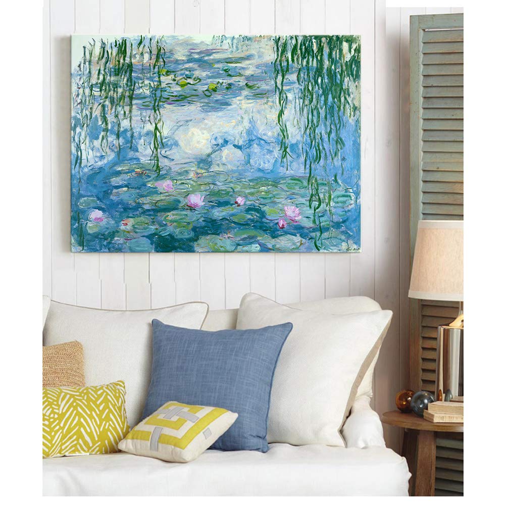 Water Lilies Floral Canvas Prints Wall Art by Claude Monet Flowers Reproduction Gallery Wrapped Giclee Framed Artwork