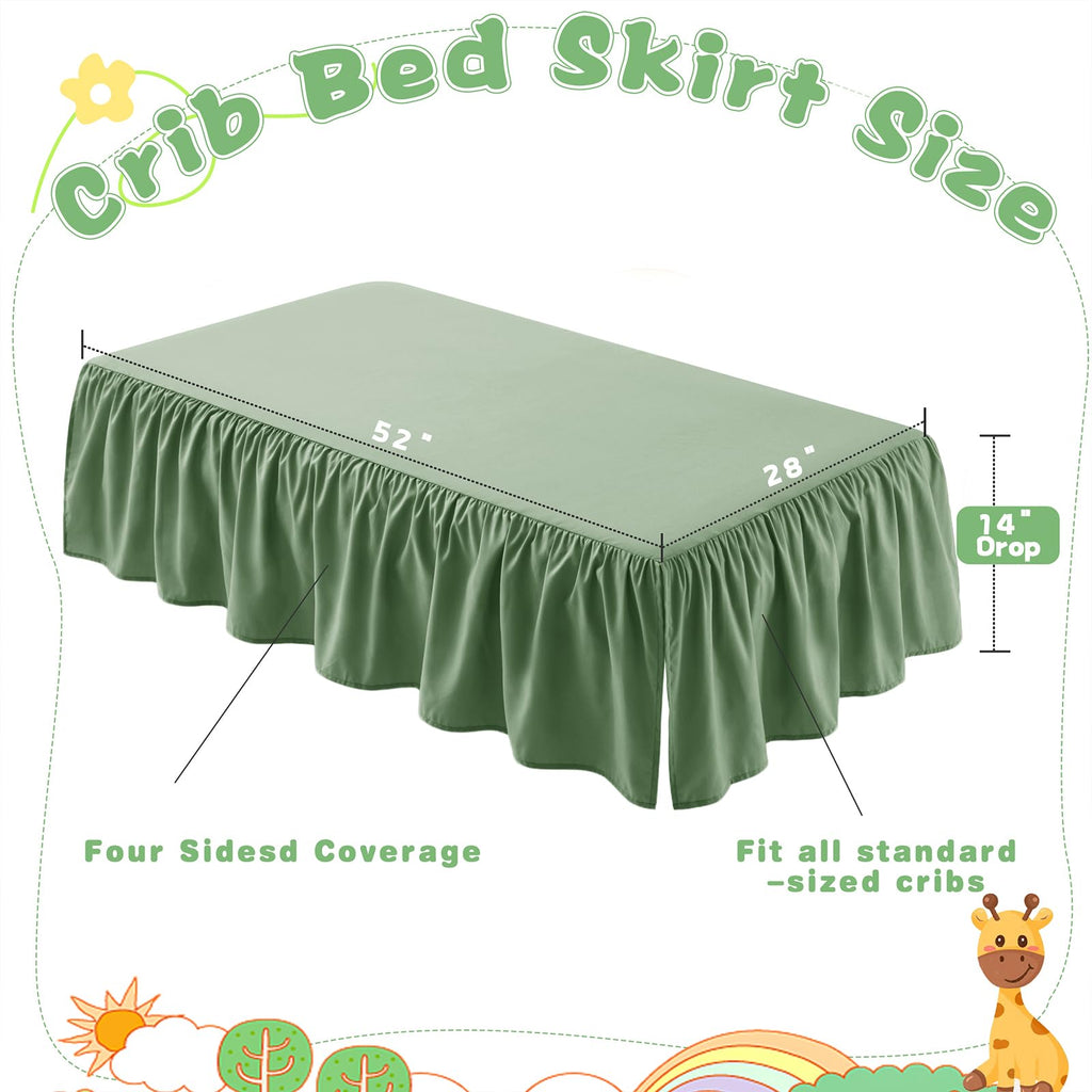 Sage Green Crib Skirt Dust Ruffle, Microfiber Crib Bed Skirt