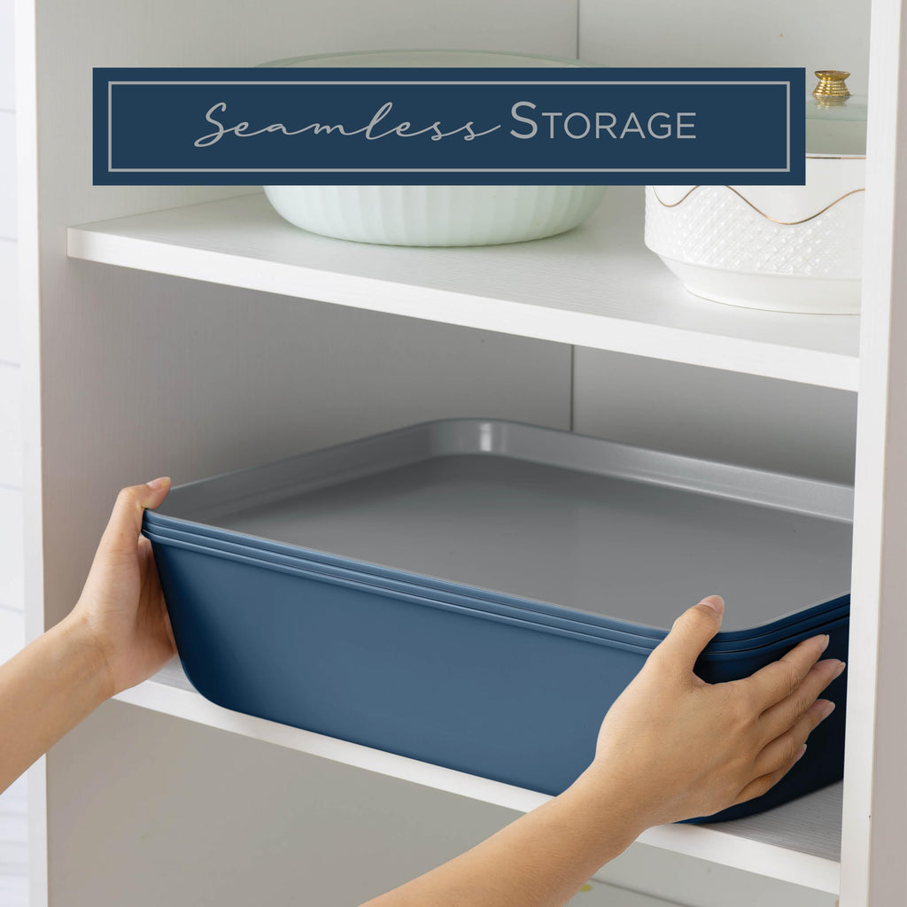 Nonstick Stackable Bakeware Set - Deluxe Heavy Duty, Durable, Easy Release Baking Set, Denim, 13 Pcs