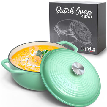 Enameled Cast Iron Dutch Oven with Handle, 4.57 Quarts, Verde Chiaro (Gradient Green) Oven Safe Dutch Oven Pot With