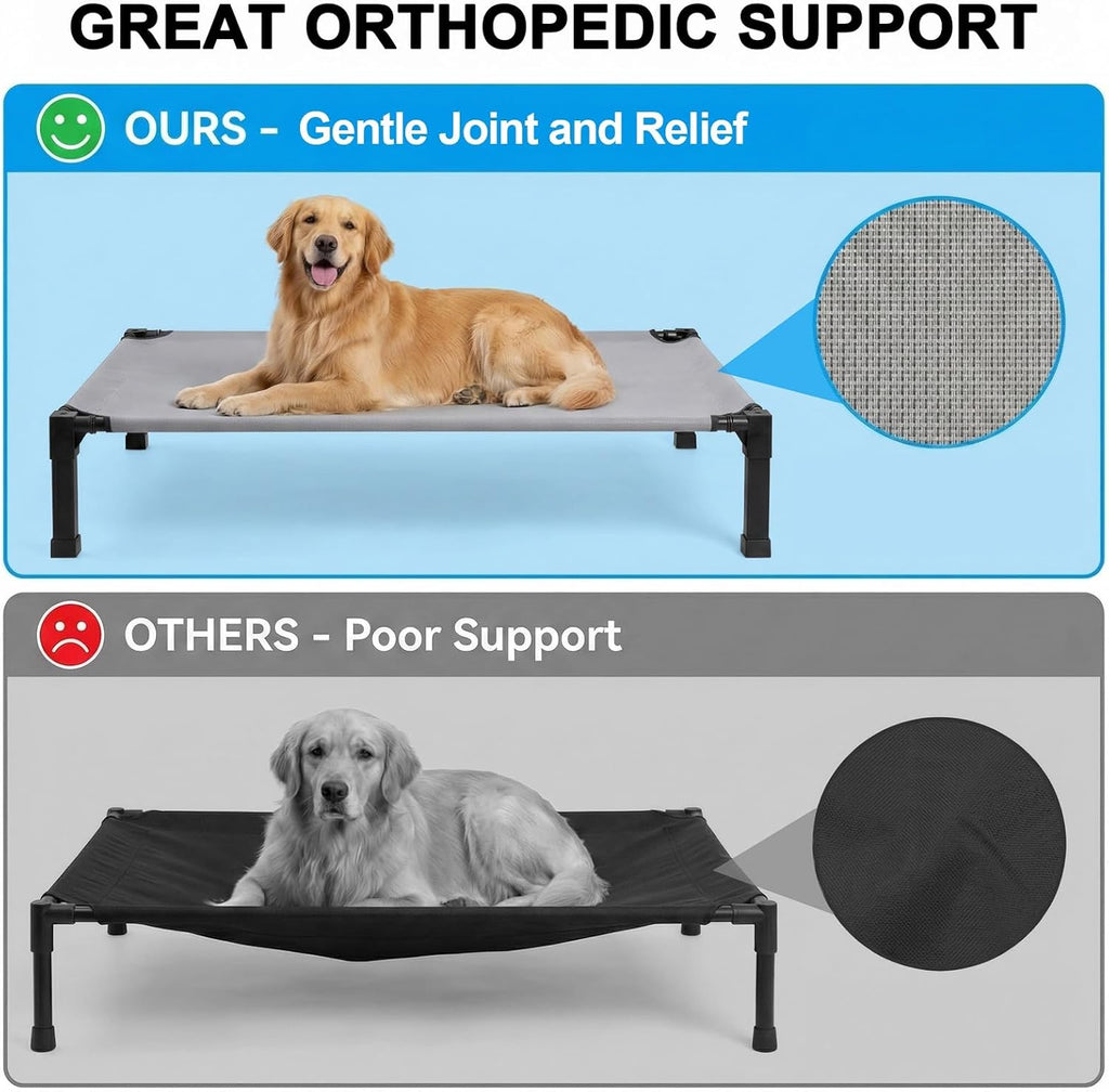 Elevated Dog Bed Raised Cooling Dog Cot for Large Dogs, Portable Indoor & Outdoor Pet Bed with No-Slip Feets