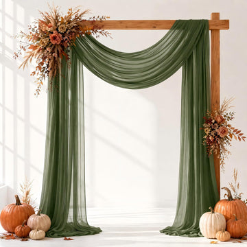 Olive Green Wedding Arch Draping Fabric Sheer Curtain Drapes | 31" x 20 ft Extra Long Shimmery Backdrop Curtains for