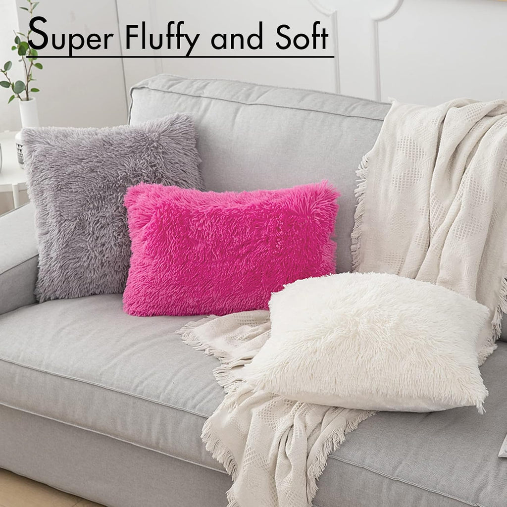 Pack of 2 Luxury Faux Fur Throw Pillow Cover Deluxe Spring Decorative Plush Pillow Case Cushion Cover Shell