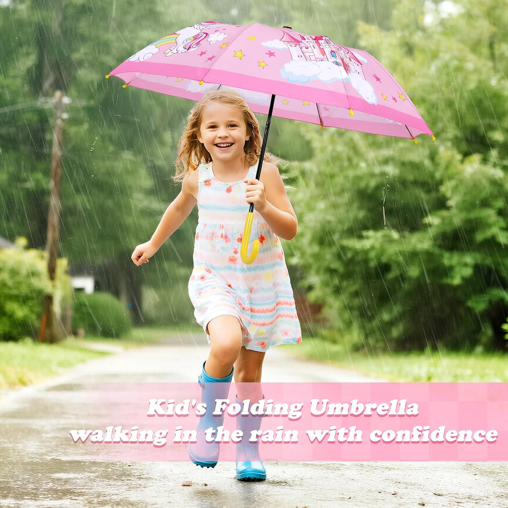 Kids Umbrella Children Travel Umbrellas Reinforced Canopy with Pinch Free Closure and Colorful Design Lightweight