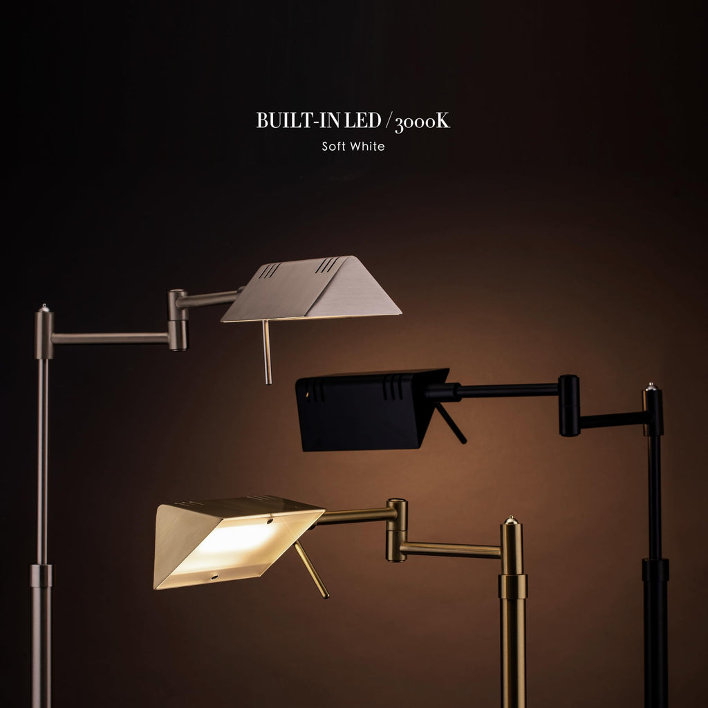 Brook Adjustable Dimmable LED Pharmacy Floor Lamp, Brushed Nickel