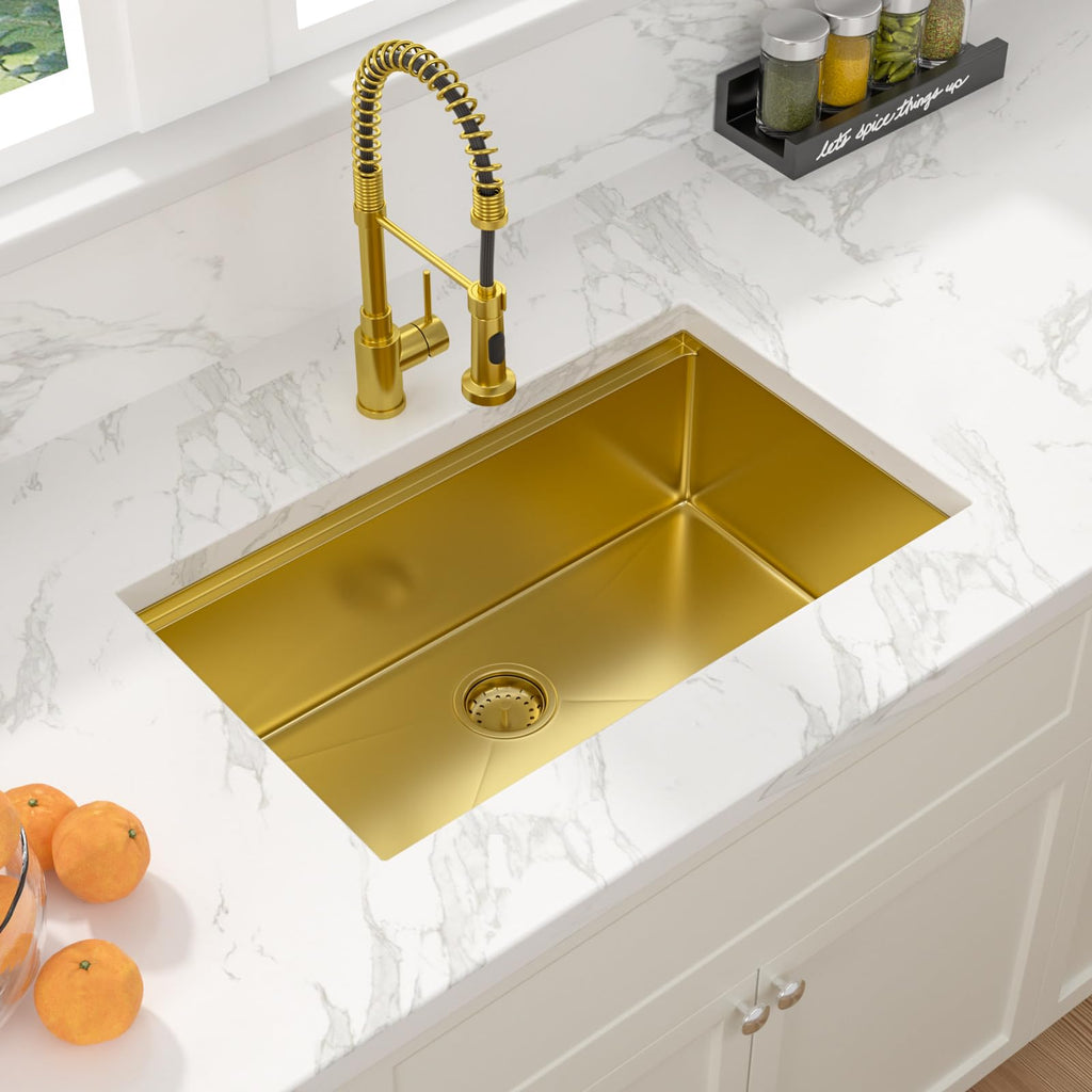 30 Inch Gold Undermount Kitchen Sink 30" x18" Gold Sinks Workstation
