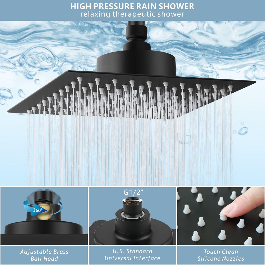 Large Rain Shower Head with Filtered - 12" All Metal Square Rainfall Showerhead Filter for Remove Chlorine and