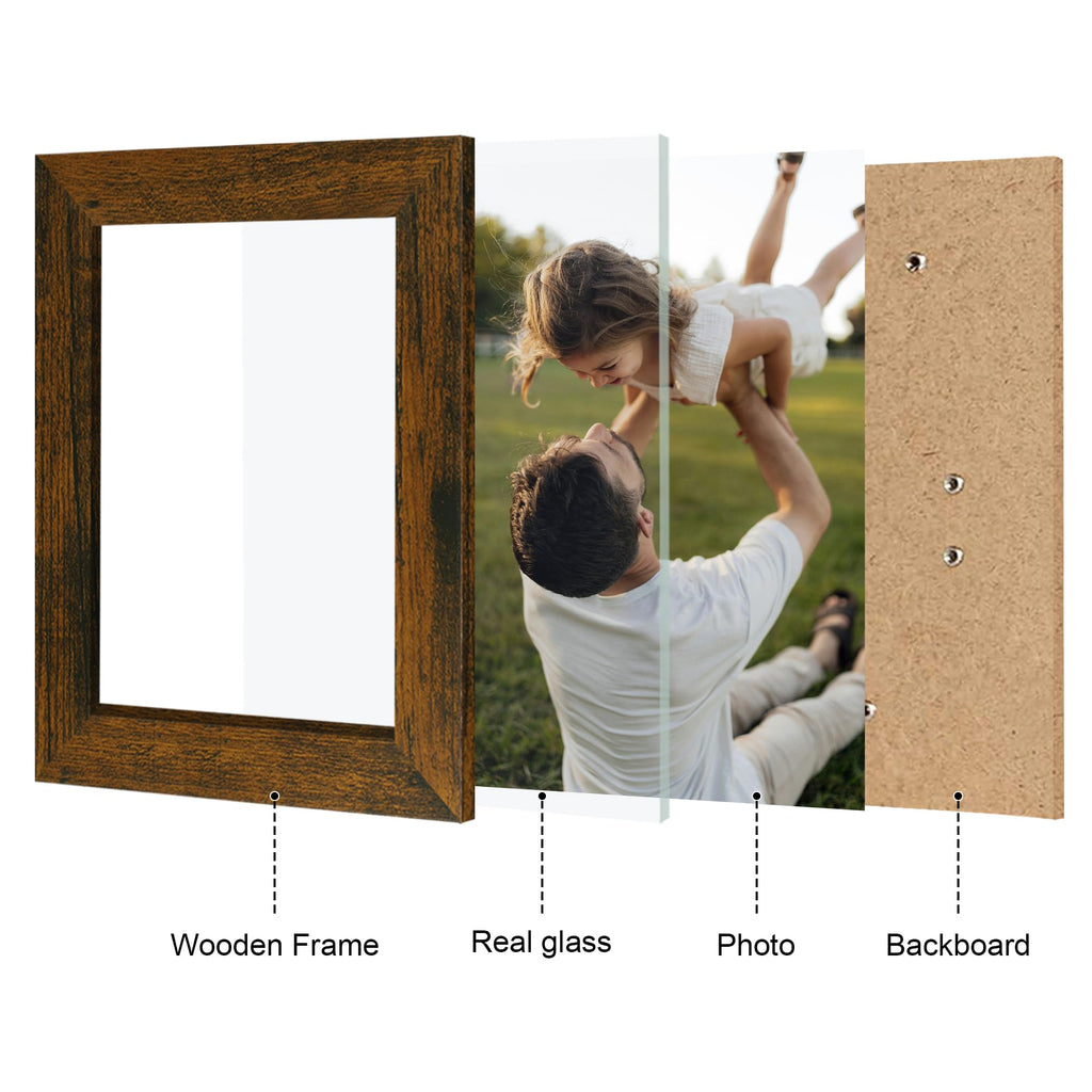 5x7 Picture Frames Collage, Real Glass Wooden Vertical Hanging 3 Opening 5 by 7 Photo Frame, Brown, 1 Pack