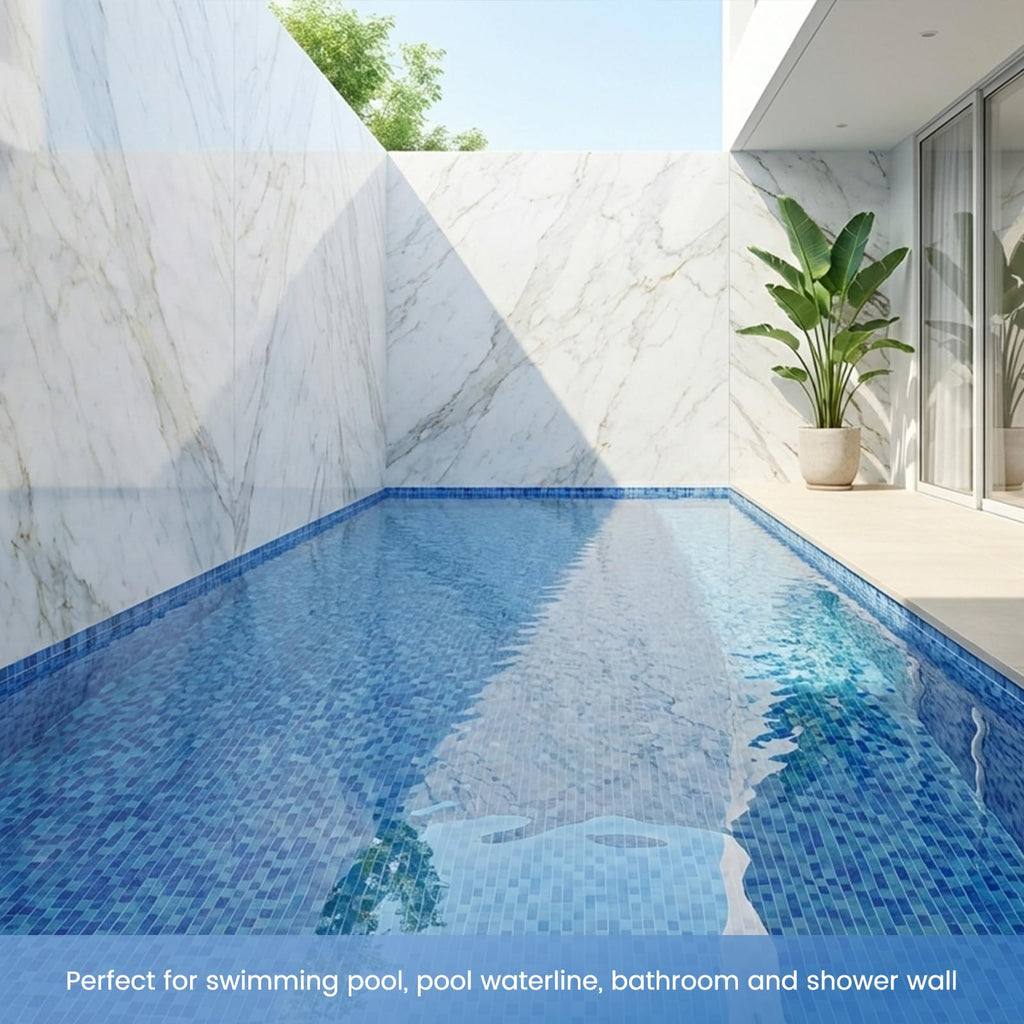 Glass Pool Tile Mosaic Backsplash Mixed Blue 12 Inch 5-Pack