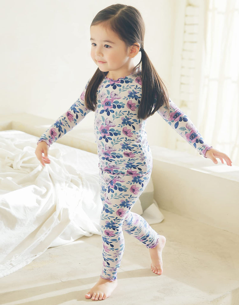 Infant Toddler Kids Modal Pajamas Pjs 2pcs Set Shirring Purple Flower M