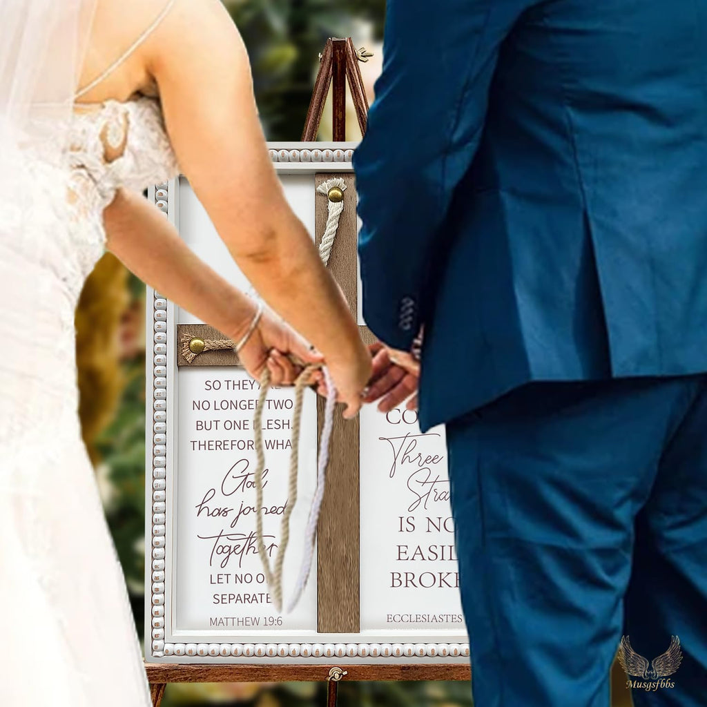 A Cord of Three Strands Wedding Ceremony Sign 16×22 in - Unity Rope Cross Braid for Wedding Unity Ideas with Bible