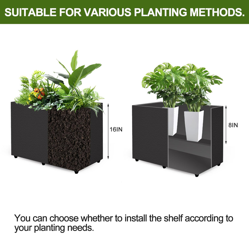 Planter Box Rectangular Block - 24×16×12IN Galvanized Steel Metal Long Box Planter Easy Installation Modern Outdoor