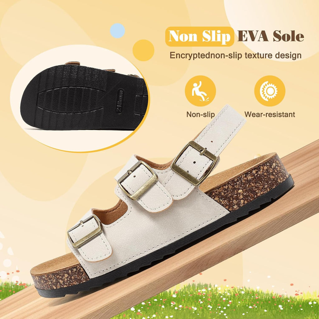 Kids Sandals for Boys and Girls, Cork Footbed with Double Buckles
