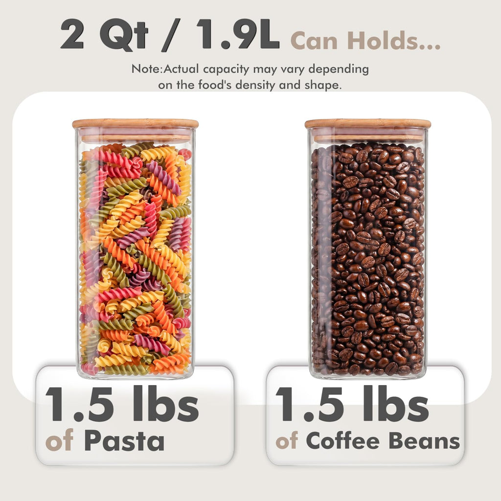3-Pack 2Qt Rectangle Glass Storage Jars with Bamboo Lids