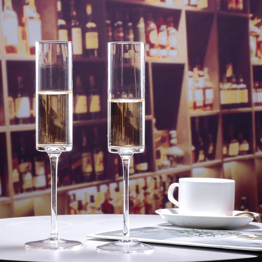 Crystal Champagne Flutes Set of 6 - Hand Blown Champagne Glasses With Long Stem - 6.5 oz Elegant Sparkling Wine
