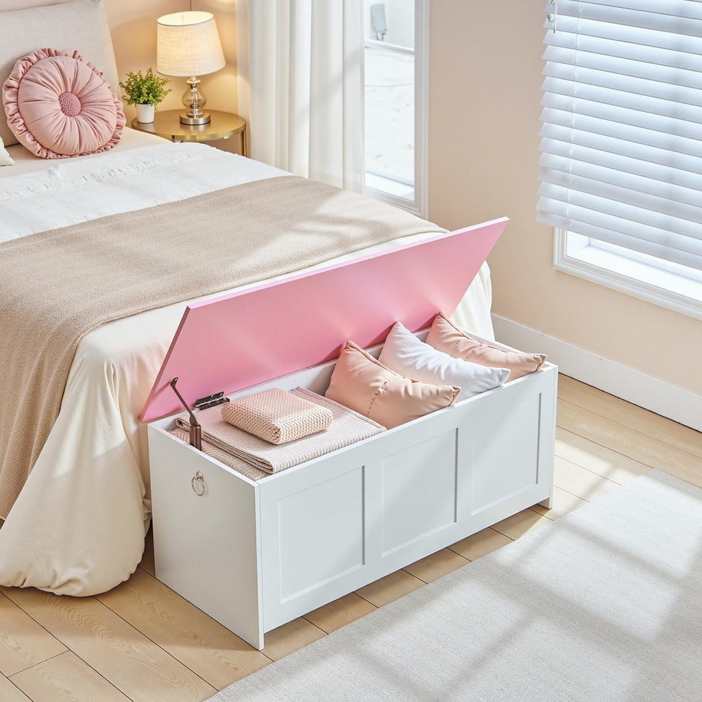 Storage Bench, 39.3" Retro Wooden Storage Chest, Wooden Storage Trunk, Toy Chest with Lift Top, Multifunctional