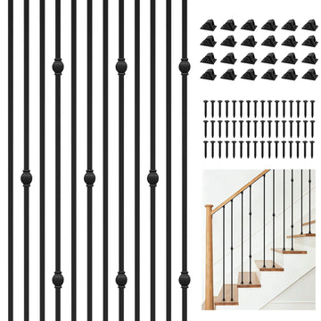 12 Pack Wrought Iron Balusters for Stairs - 1/2" Square Satin Black Metal Stair Balusters, 44" Length Hollow Iron