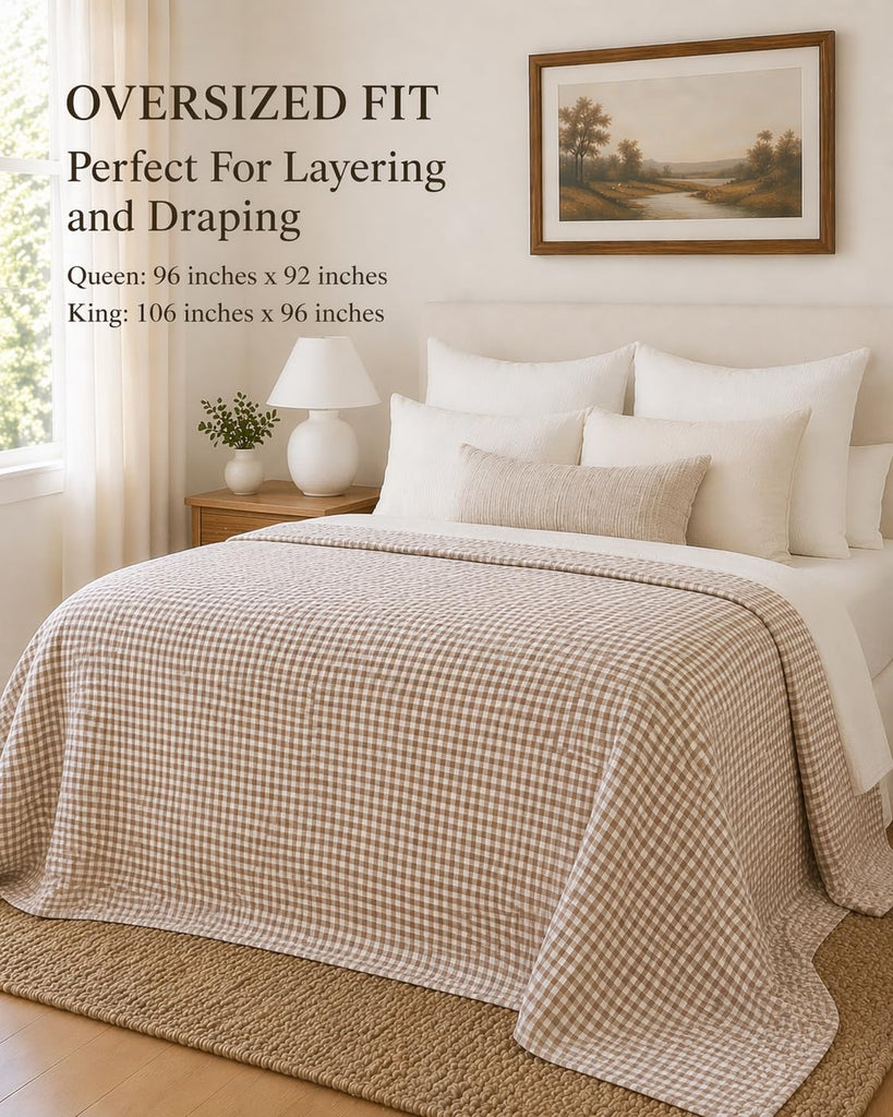 100% Organic Cotton Quilt (Shell & Fill), Neutral Gingham Quilt, Oeko-TEX Certified, GOTS Certified, Channel