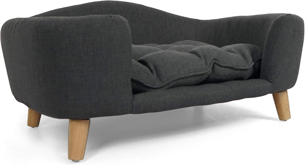 Mid-Century Modern Pet Dog Bed Tufted Fabric Dog Sofa Couch with Solid Birch Wood Legs for Small Dogs 11 to 25 lbs