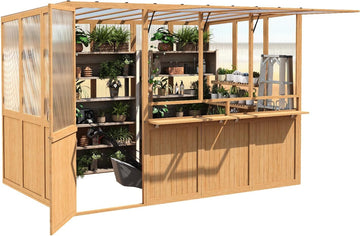 6x10 Ft Wood Greenhouse for Outdoors
