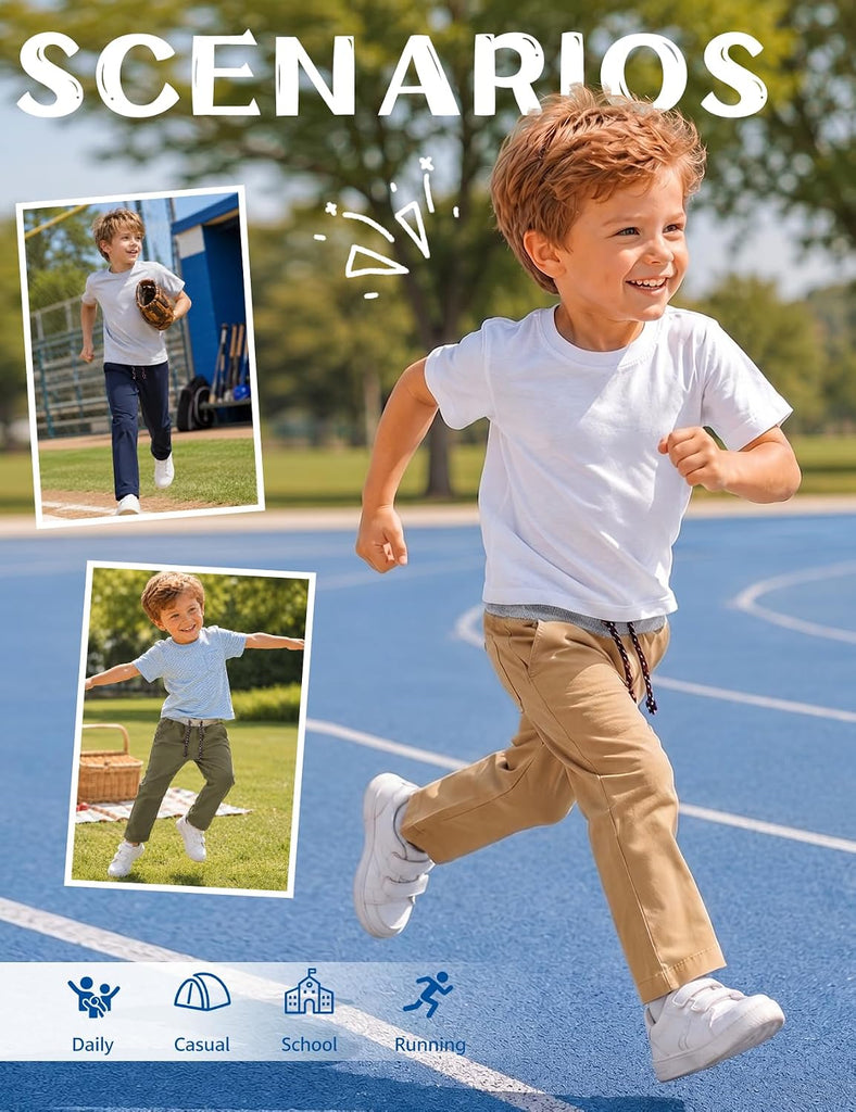 Boys Cotton Pants Pack Athletic Casual Pull-On School Uniform Pants