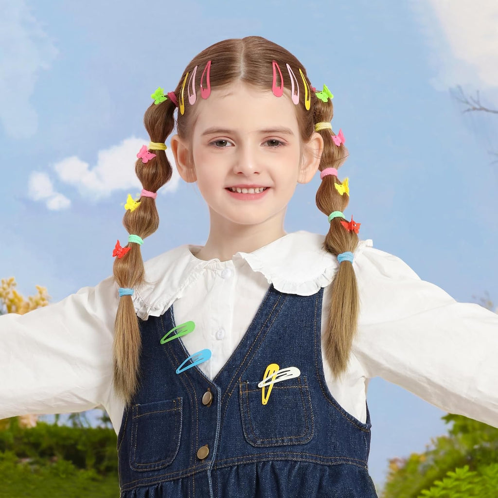 Hair Accessories Set: Colorful Rubber Bands, Cotton Hair Ties, Ponytail Holders, Hair Clips with Organizer Box
