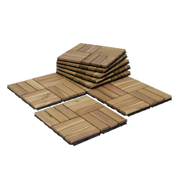 Natural Acacia 12x12 Interlocking Wood Deck Tiles for Balcony, Garden, Patio, Poolside Decor - Waterproof Indoor &