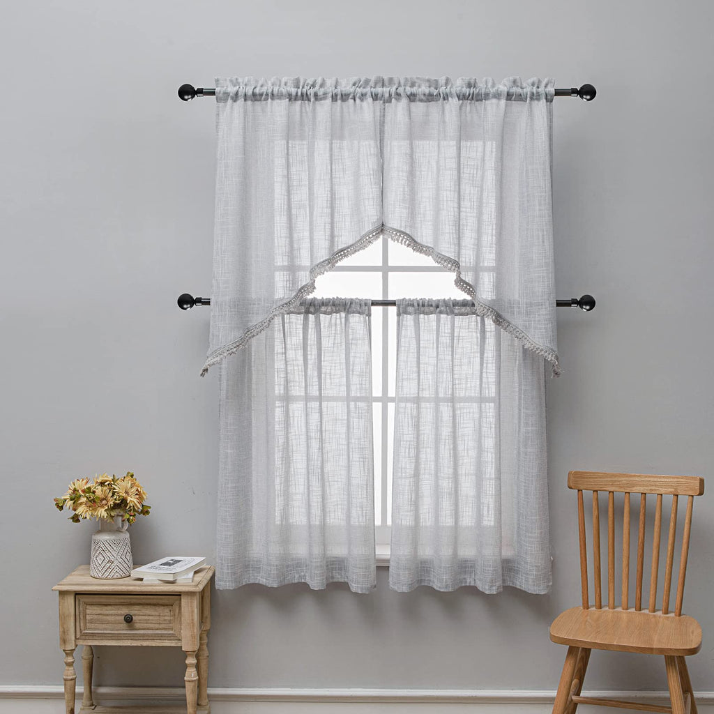 Beda Home Tassel Linen Textured Swag Curtain Valance, Lt Grey, 36 x 45 in