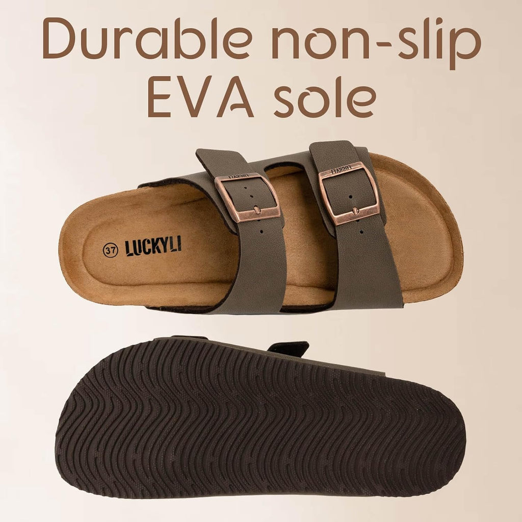 Kids Sandals for Boys Girls Cork Footbed Slide Sandals with Adjustable Straps Non-slip Summer Slippers for Indoor