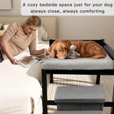 41‘’x27''Bedside Dog Bed with Stairs, Wooden Elevated Dog Bunk Bed Cosleeper with Removable Mattress