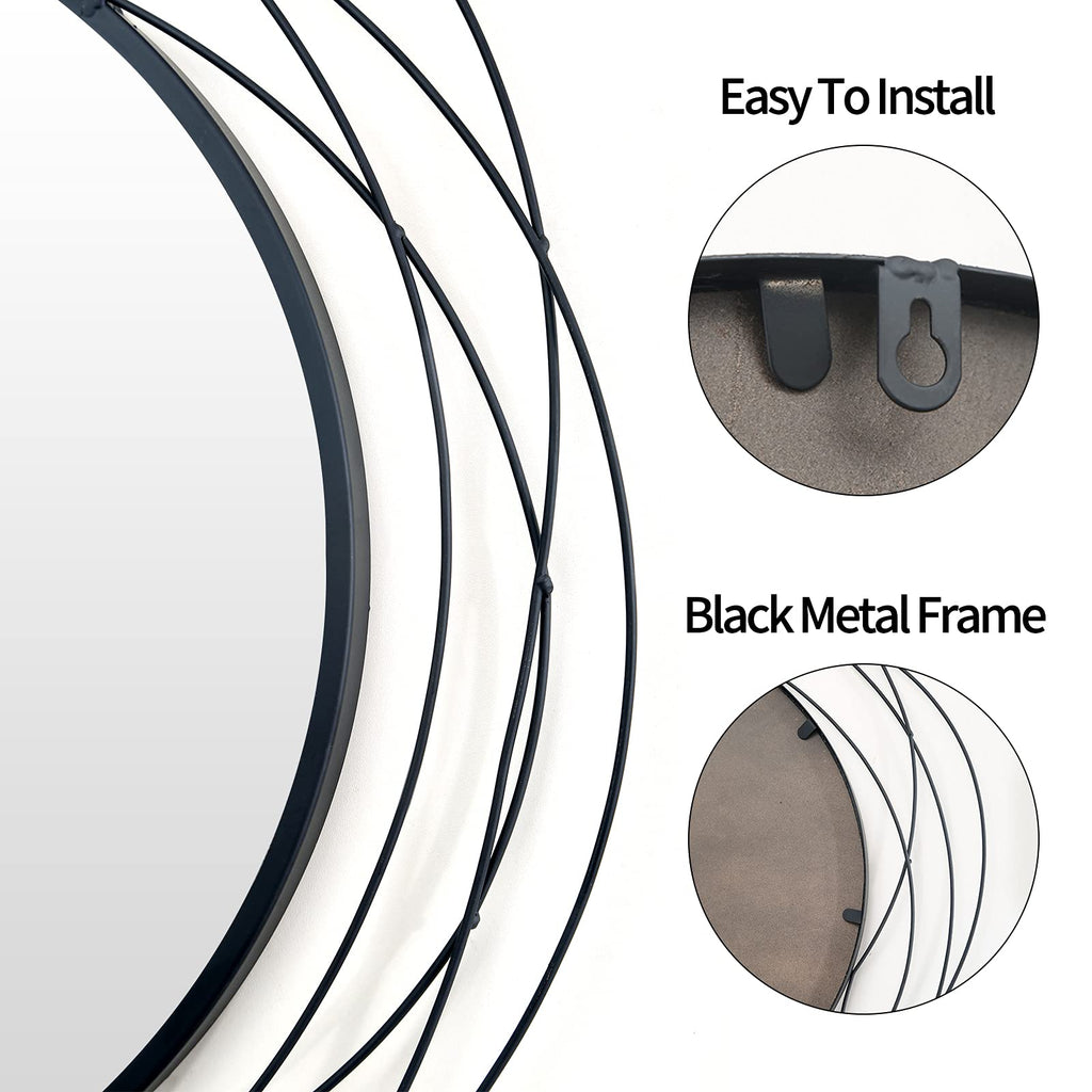 Round Wall Mirror - 26.8" Large Black Circle Mirror for Wall with Art Decorative Durable Metal Frame, Modern Hanging