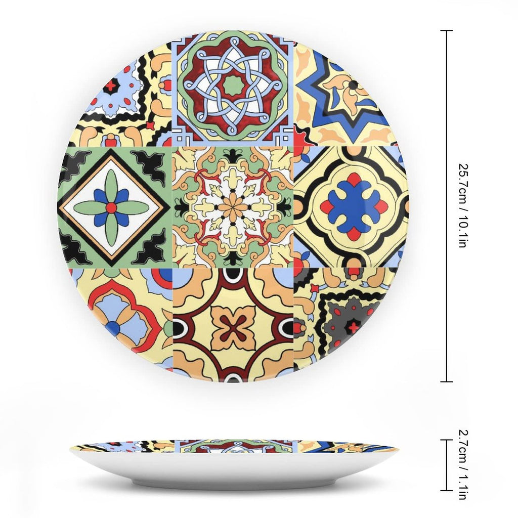 Ceramic Decorative Plates Mexican Tiles Flower Print Home Wobble-Plate with Display Stand, Moroccan Floral Porcelain