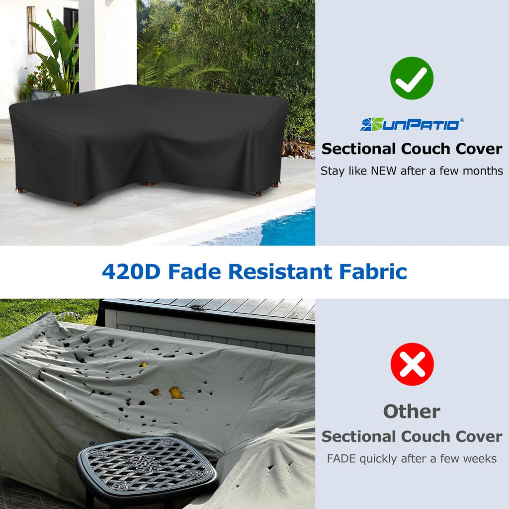 Outdoor Sectional Sofa Cover, 85"W Waterproof V-Shaped Couch Cover