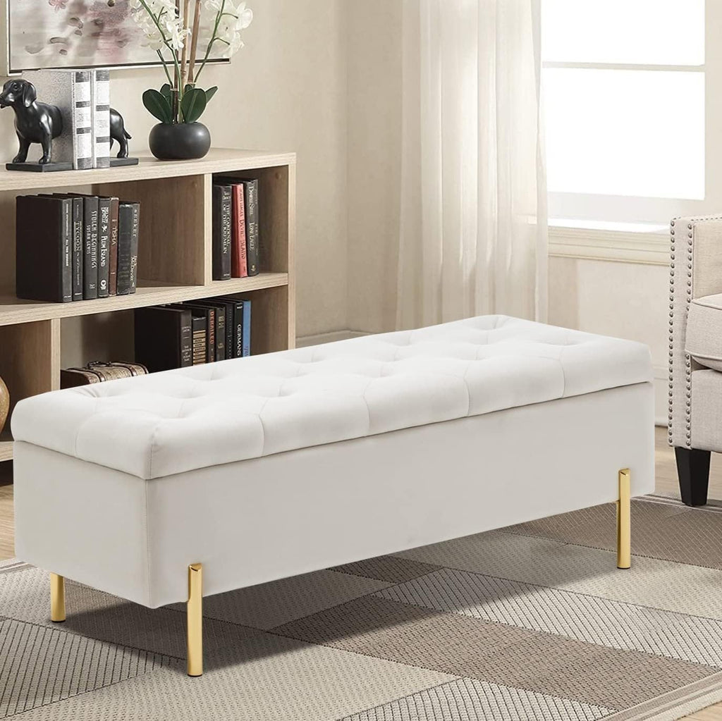 45.6 Inch Velvet Storage Bench Upholstered Tufted Settee Ottoman Bench with Storage, Bed End Bench with Soft Close