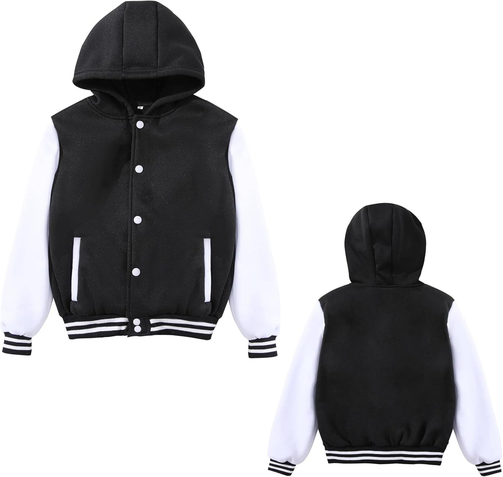 Kids Varsity Jacket Boys Girls Hooded Lightweight Baseball Coat